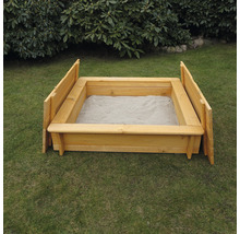 Bac à sable en bois avec siège dans le jardin