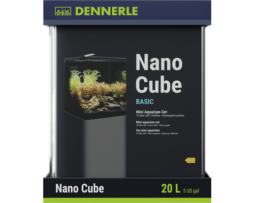 Aquarium DENNERLE Nano Cube Basic, 20 l, éclairage LED Chihiros C 251 avec filtre intérieur, vitres de couverture, support de sécurité, film pour la paroi arrière Scaper‘s Back, brochure d'entrée de gamme