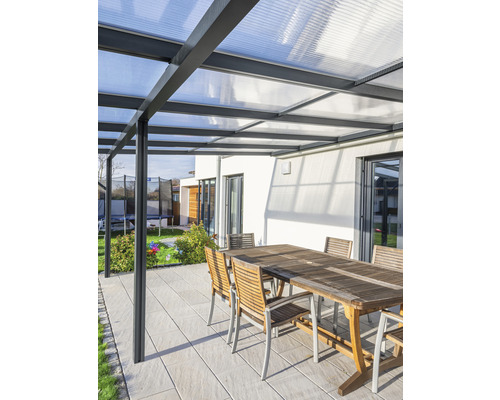 Toiture pour terrasse gutta Premium polycarbonate transparent 510 x 506 cm anthracite
