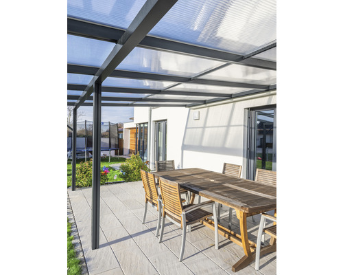 Toiture pour terrasse gutta Premium polycarbonate bronze 510 x 506 cm anthracite