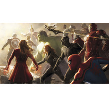 Szene mit verschiedenen Marvel-Superhelden wie Spiderman, Hulk, Black Panther und Iron Man