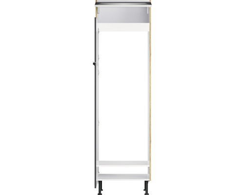 Armoire de cuisine avec porte ouverte et pieds réglables