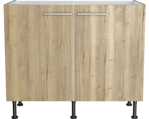 Meuble sous-lavabo avec deux portes et poignées aspect bois