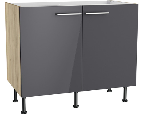 Meuble sous-évier Optifit Jonte984 100 x 58,4 x 87 cm façade anthracite brillant corps chêne sauvage