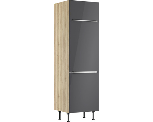 Meuble pour réfrigérateur encastrable 88 Optifit Linus984 60 x 58,4 x 211,8 cm façade anthracite brillant corps chêne sauvage