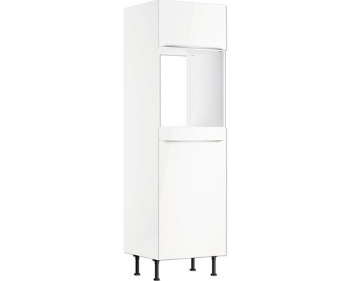 Optifit Backofen/Kühlumbauschrank für 88er Einbaukühlschrank Arvid986 BxTxH 60 x 58,4 x 211,8 cm weiß glänzend zerlegt Anschlag reversibel KFAV HOMK660-8+ Küchenhochschrank mit offenem Fach und Füßen
