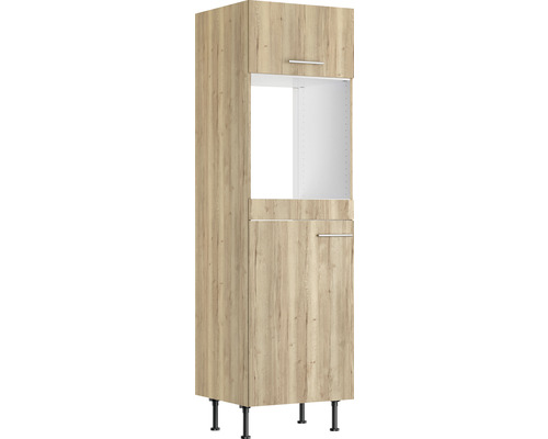 Optifit Backofen/Kühlumbauschrank für 88er Einbaukühlschrank Erik290 BxTxH 60 x 58,4 x 211,8 cm wildeiche strukturiert matt zerlegt Anschlag reversibel KFER HOMK660-8+ Küchenhochschrank mit einer Tür, einem Fach und schwarzen Füßen