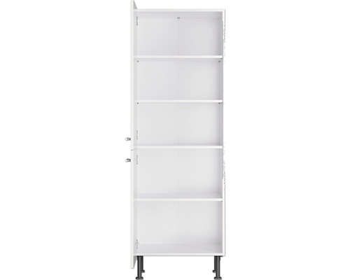 Weißer Hochschrank mit Regalböden und Füßen
