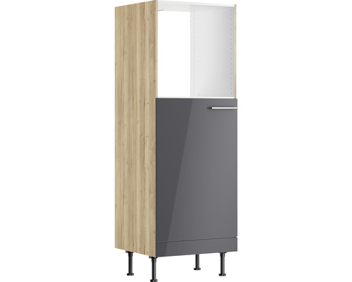 Optifit Backofen/Kühlumbauschrank für 88er Einbaukühlschrank Jonte984 BxTxH 60 x 58,4 x 176,6 cm anthrazit glänzend zerlegt Anschlag reversibel KFJO MH660-8+ Küchenschrank mit Tür, Griff und Füßen