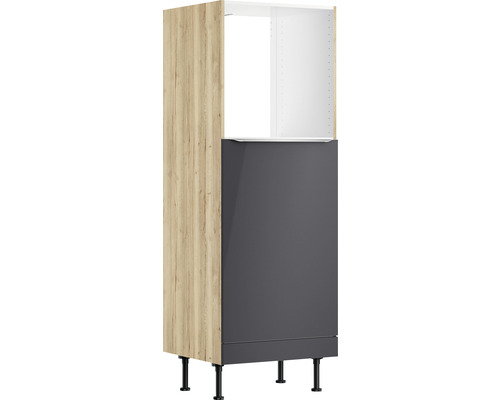 Optifit Backofen/Kühlumbauschrank für 88er Einbaukühlschrank Linus984 BxTxH 60 x 58,4 x 176,6 cm anthrazit glänzend zerlegt Anschlag reversibel KFLI MH660-8+ Küchenschrank mit Ober- und Unterschrank