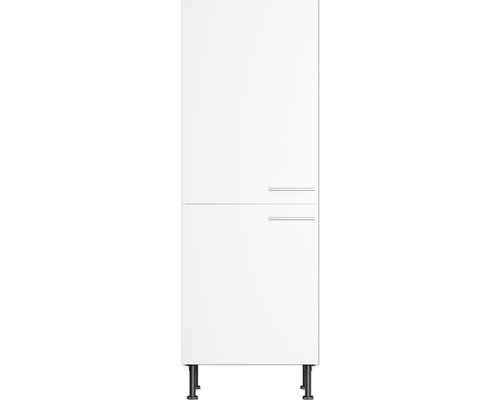 Weißer Badhochschrank mit zwei Türen und Metallgriffen