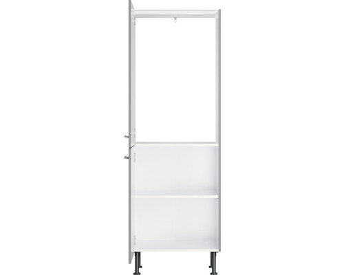 Weißer Hochschrank mit offenen Türen und Einlegeböden