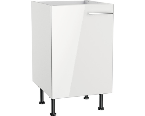 Meuble sous-évier Optifit Rurik986 50 x 58,4 x 87 cm façade blanc brillant corps blanc butée réversible