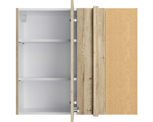 Armoire de toilette ouverte avec deux étagères