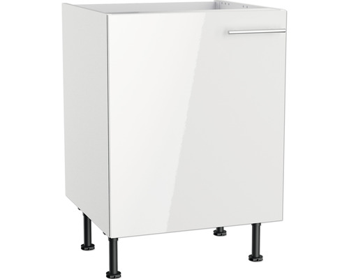 Meuble sous-évier Optifit Rurik986 60 x 58,4 x 87 cm façade blanc brillant corps blanc butée réversible