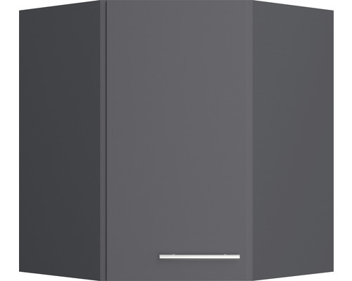Armoire d''angle haute de cuisine grise avec une porte et une poignée.