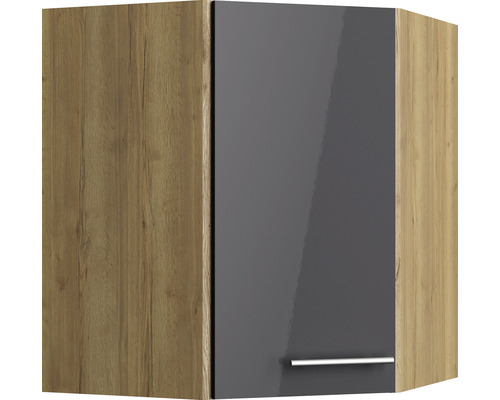 Eckhängeschrank Optifit Jonte984 BxTxH 60 x 34,9 x 70,4 cm Frontfarbe anthrazit glänzend Korpusfarbe wildeiche