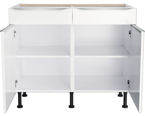 Weißer Waschtischunterschrank mit Schubladen und Regalböden