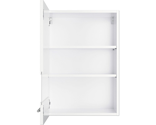 Offener weißer Wandschrank mit Einlegeböden