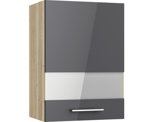 Hängeschrank mit Glastür Optifit Jonte984 BxTxH 50 x 34,9 x 70,4 cm Frontfarbe anthrazit glänzend Korpusfarbe wildeiche