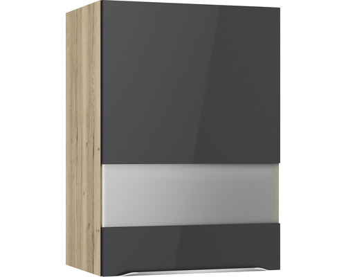 Armoire suspendue avec porte vitrée Optifit Linus984 50 x 34,9 x 70,4 cm façade anthracite brillant corps chêne sauvage