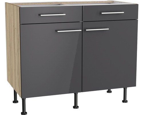 Unterschrank mit Schublade und Drehtür Optifit Jonte984 BxTxH 100 x 58,4 x  87 cm Frontfarbe anthrazit glänzend Korpusfarbe wildeiche - HORNBACH  Luxemburg | Unterschränke