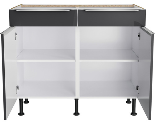 Unterschrank mit zwei Schubladen und vier offenen Fächern