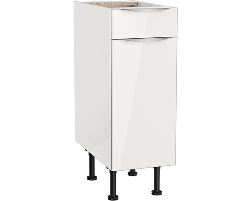 Optifit Unterschrank mit Schublade und Drehtür Arvid986 BxTxH 30 x 58,4 x 87 cm weiß glänzend zerlegt Anschlag reversibel KFAV U306-8E+ Weißer Küchenunterschrank mit Schublade und Füßen