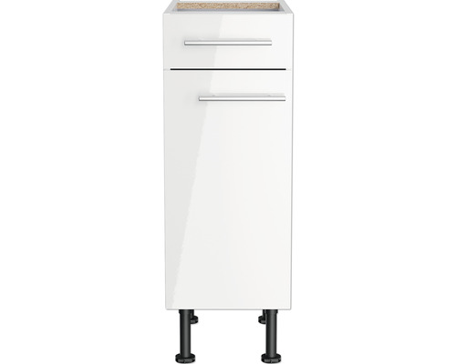 Meuble bas blanc avec deux tiroirs et pieds