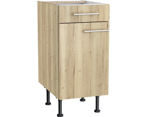 Meuble bas avec tiroir et porte pivotante Optifit Erik290 40 x 58,4 x 87 cm façade chêne sauvage structuré mat corps chêne sauvage