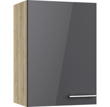 Hängeschrank mit grauer Hochglanzfront und Griff