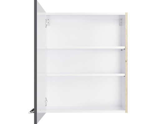 Offener weißer Hängeschrank mit zwei Regalböden