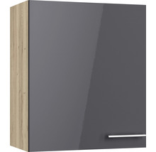 Hängeschrank mit grauer Hochglanzfront und Griff