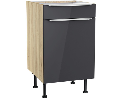 Meuble bas Optifit avec tiroir et porte pivotante Linus984 lxpxh 50 x 58,4 x 87 cm anthracite brillant démonté tirant réversible Meuble bas Optifit avec tiroir et porte pivotante Linus984 lxpxh 50 x 58,4 x 87 cm anthracite brillant démonté tirant réversible