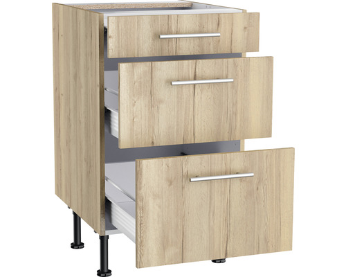 Unterschrank mit drei Schubladen und höhenverstellbaren Füßen