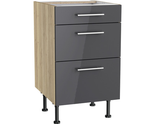 Schubladenunterschrank Optifit Jonte984 BxTxH 50 x 58,4 x 87 cm Frontfarbe anthrazit glänzend Korpusfarbe wildeiche