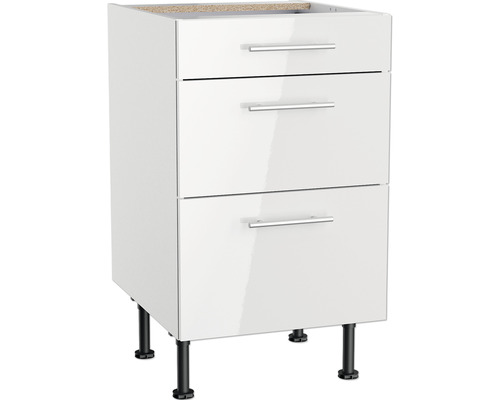 Meuble bas tiroir Optifit Rurik986 lxpxh 50 x 58,4 x 87 cm blanc brillant démonté