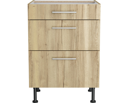 Waschbeckenunterschrank mit drei Schubladen und Füßen