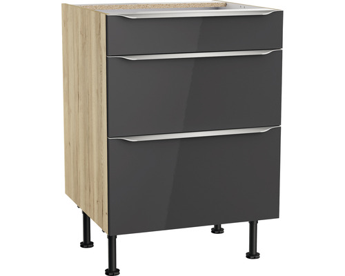 Meuble bas tiroir Optifit Linus984 lxpxh 60 x 58,4 x 87 cm anthracite brillant démonté