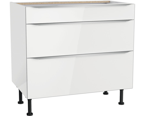 Meuble bas à tiroirs Optifit Arvid986 90 x 58,4 x 87 cm façade blanc brillant corps blanc