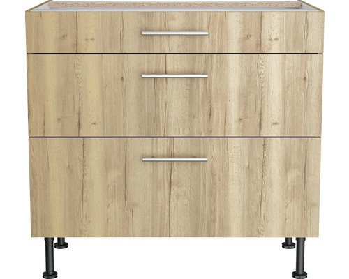 Unterschrank mit drei Schubladen und Metallgriffen