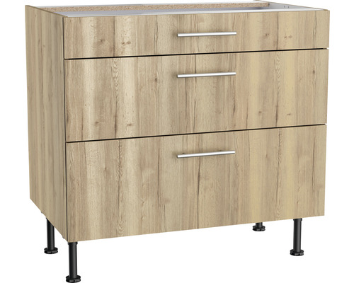 Meuble bas à tiroirs Optifit Erik290 lxpxh 90x58,4x87 cm chêne sauvage structuré mat démonté Meuble bas à tiroirs Optifit Erik290 lxpxh 90x58,4x87 cm chêne sauvage structuré mat démonté