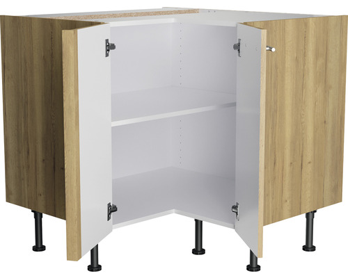 Meuble bas d''angle de cuisine avec deux portes et étagères
