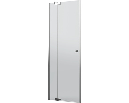 Porte de douche dans une niche Jungborn SETTE porte pivotante avec partie fixe à gauche 90 cm couleur de profilé chrome verre transparent avec revêtement résistant à la saleté et poignée tampon