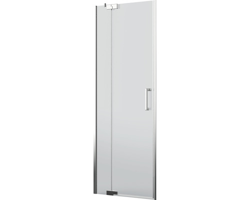 Porte de douche dans une niche Jungborn SETTE porte pivotante avec partie fixe à gauche 80 cm couleur de profilé chrome verre transparent avec revêtement résistant à la saleté et poignée barre