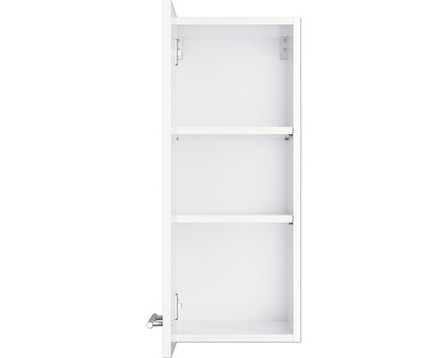 Offener, weißer Badezimmerschrank mit drei Regalböden