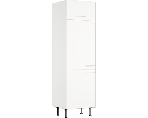 Weißer Hochschrank mit zwei Türen und Griffen