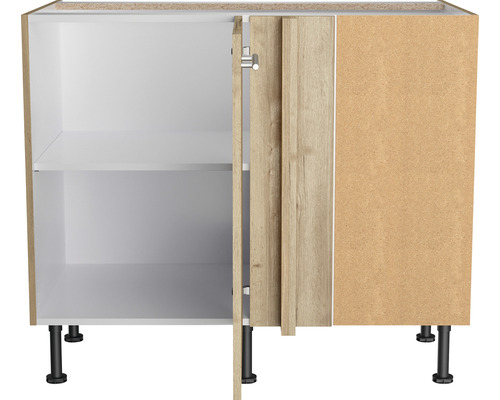 Unterschrank mit offener Tür, Innenraum mit Regal