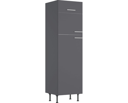 Optifit Kühlumbauschrank für 145er Einbaukühlschrank Ingvar420 BxTxH 60 x 58,4 x 211,8 cm anthrazit matt zerlegt Anschlag reversibel KFIN H614-8+ Hochschrank mit zwei Türen und Schublade für Badezimmer