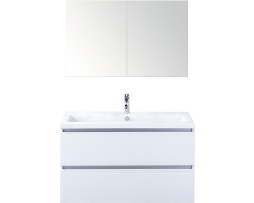 Badmöbel-Set Sanox Vogue BxHxT 101 x 169 x 41 cm Frontfarbe weiß hochglanz mit Waschtisch Keramik weiß Badmöbel-Set Sanox Vogue BxHxT 101 x 169 x 41 cm Frontfarbe weiß hochglanz mit Waschtisch Keramik weiß